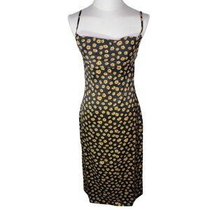 WeWoreWhat Black & Yellow Daisy Print Spaghetti Straps Midi Slip Dress Size 0